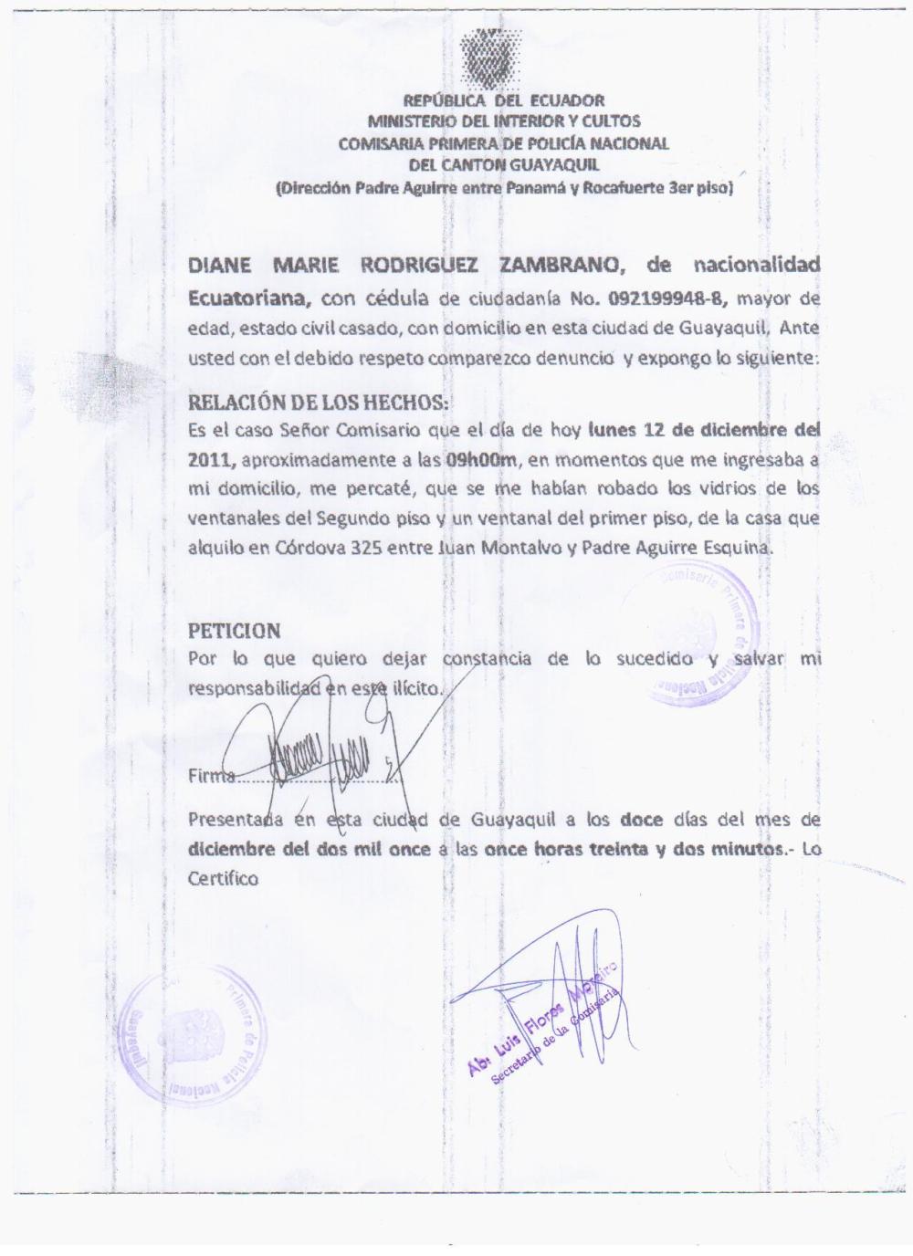 Denuncia en Comisaría