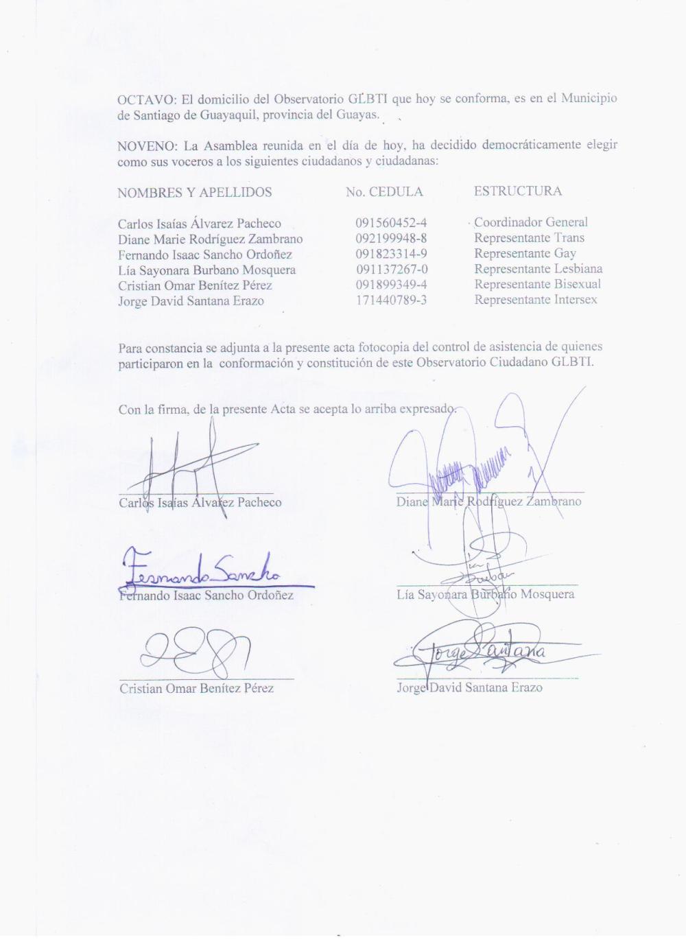 Acta de Constitución Observatorio GLBTI Ecuador 2