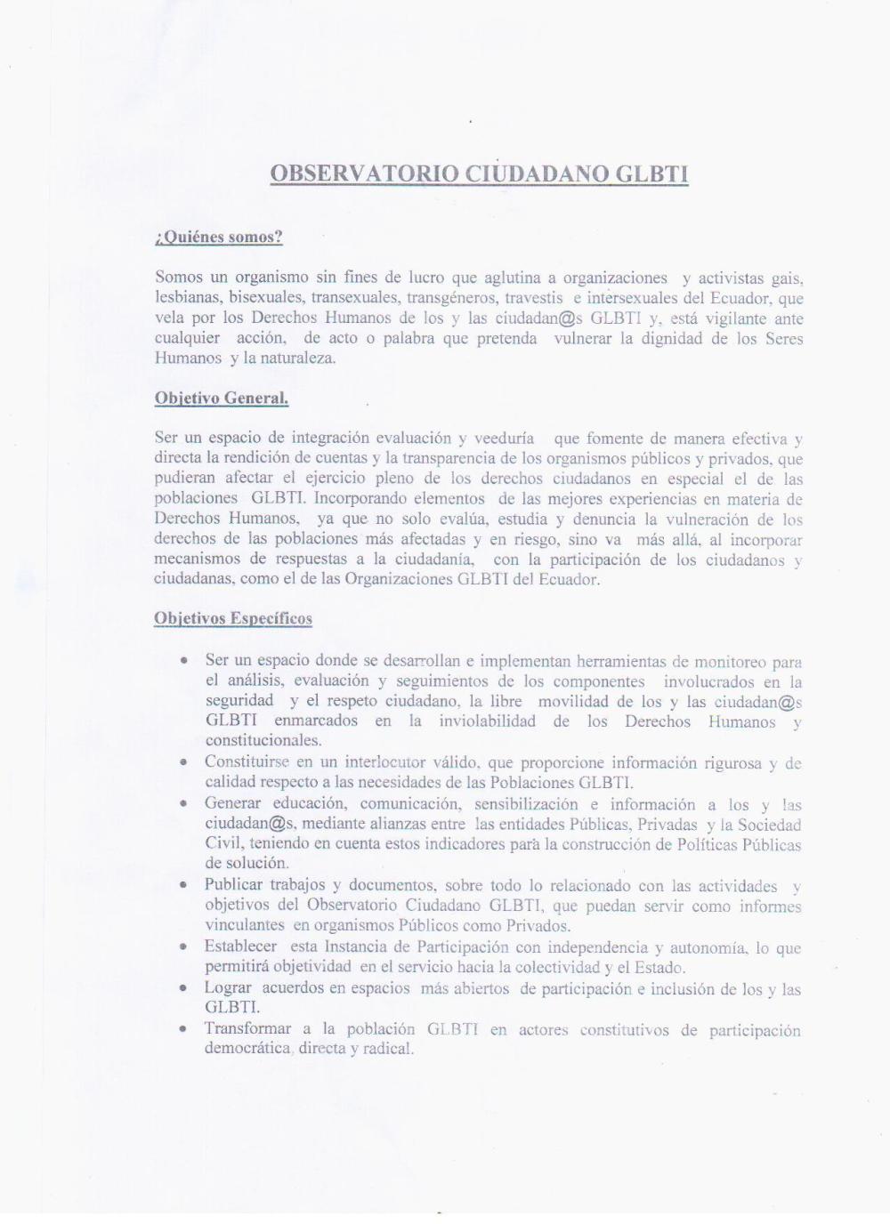 Acta de Objetivos Observatorio GLBTI Ecuador 1