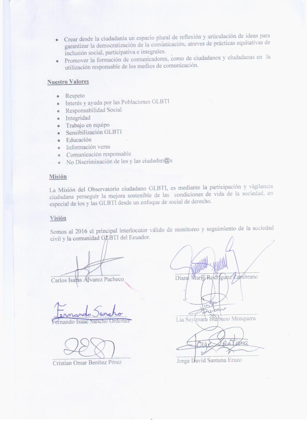 Acta de Objetivos Observatorio GLBTI Ecuador 2