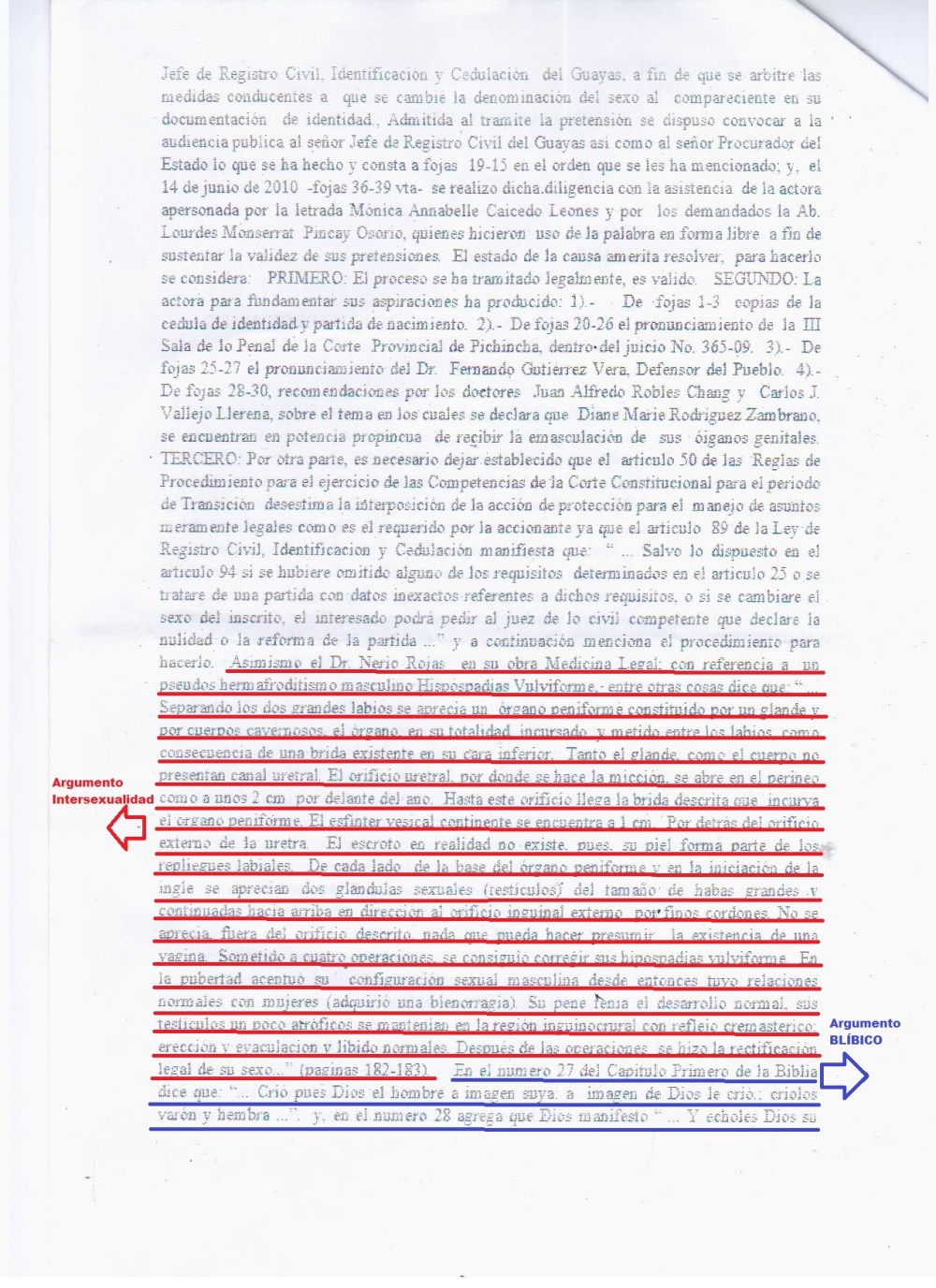 2 Juzgado 1ero de lo Civil Niega cambio de sexo en cedula de identidad de activista transexual Diane Rodriguez con la Biblia en Ecuador - Sentencia
