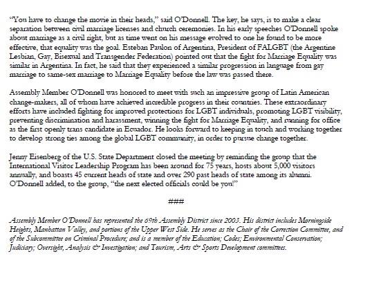 News from Assembly member Daniel ODonell - ODonnell Hosts LGBT activist delegation from latin america 2