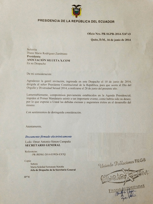 respuesta-presidente-correa-por-invitacion-de-silueta-x-por-orgullo-gay-2014