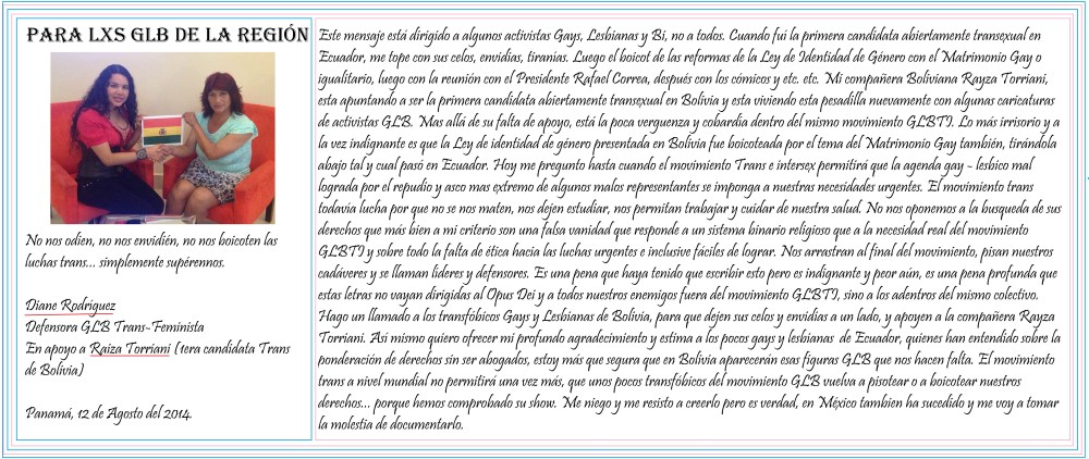 Carta de apoyo a Rayza Torriani