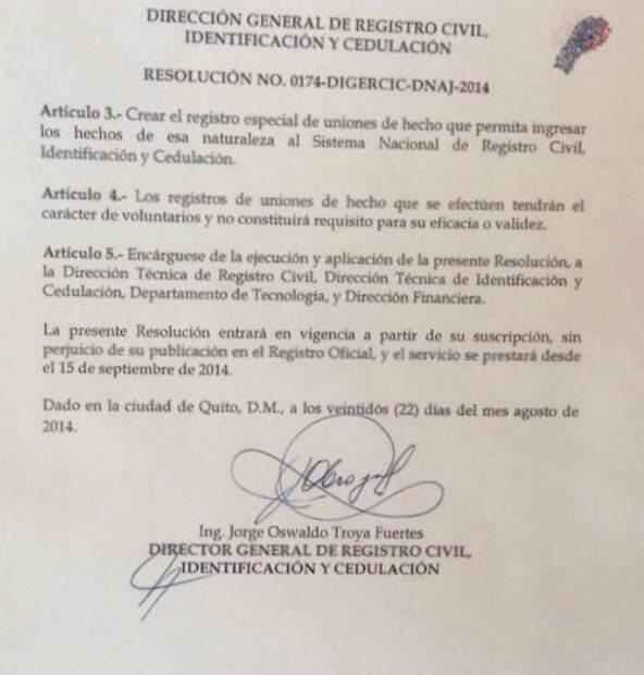 resolucic3b3n-174-del-registro-civil-del-ecuador-que-reconoce-como-estado-civil-uniones-de-hecho-acuerdos-con-rafael-correa-1