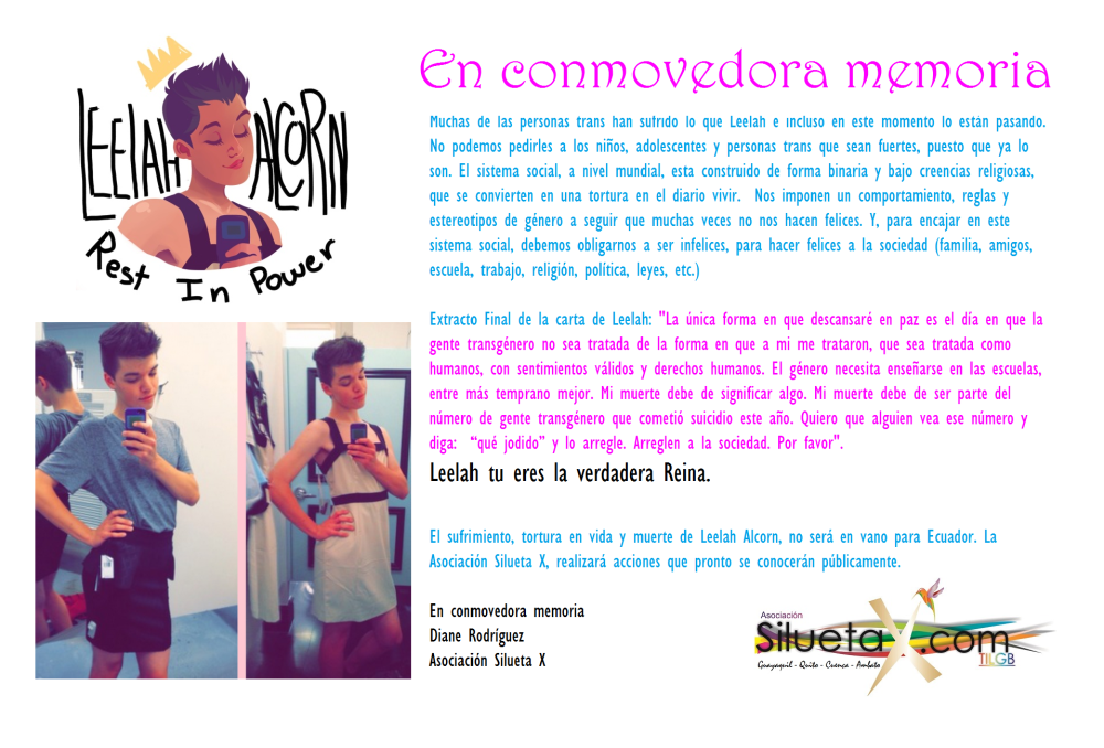 En conmovedora memoria de Leelah Alcorn - Asociación Silueta X