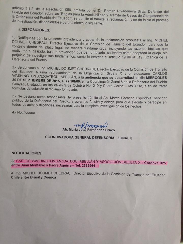 Convocatoria audiencia publica entre Comisión de transito y asociación Silueta X sobre caso de discriminación laboral 2