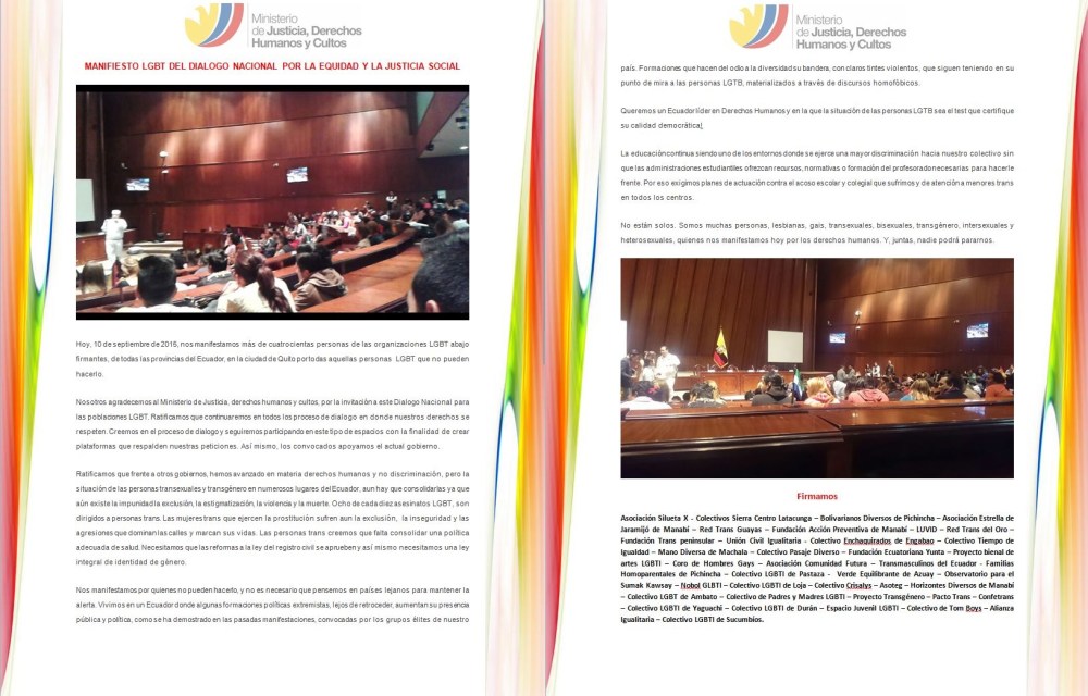 MANIFIESTO LGBT DEL DIALOGO NACIONAL POR LA EQUIDAD Y LA JUSTICIA SOCIAL