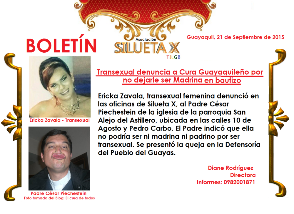 Transexual denuncia a cura Guayaquileño por no dejarle ser madrina en bautizo