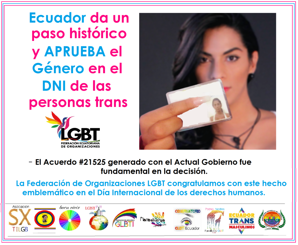 Ecuador da un paso Histórico al reconocer el Género de las Personas Trans en el DNI o cédula - A nivel mundial es el único país que reconoce el género de las personas Trans