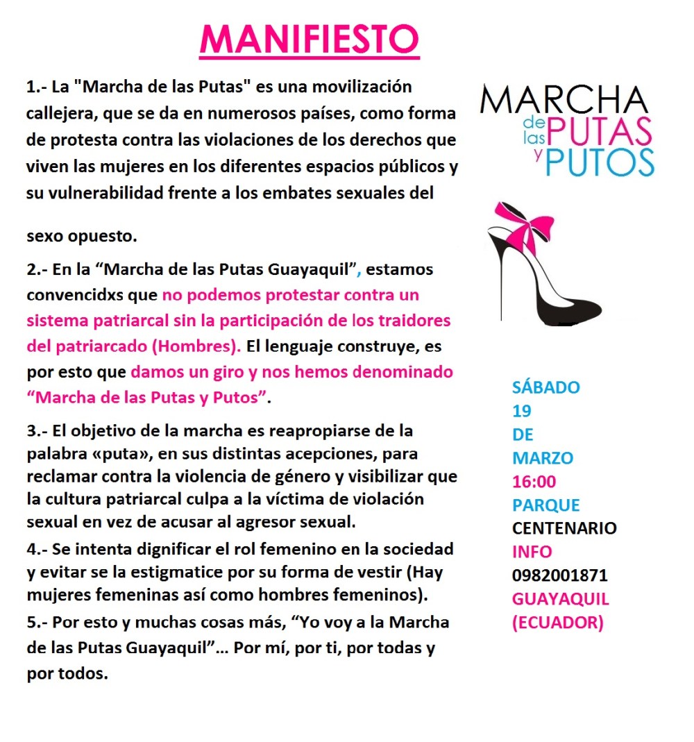 Manifiesto Marcha de las Putas Guayaquil