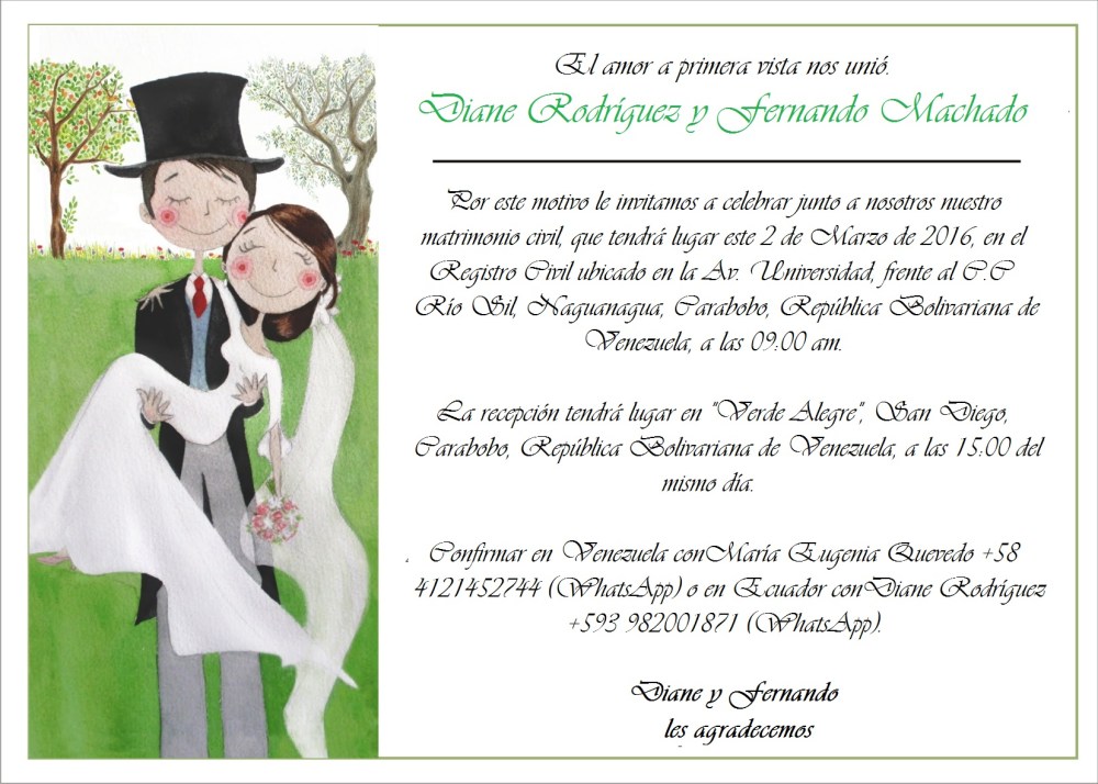 Matrimonio Civil de Diane Rodríguez y Fernando Machado - Invitación