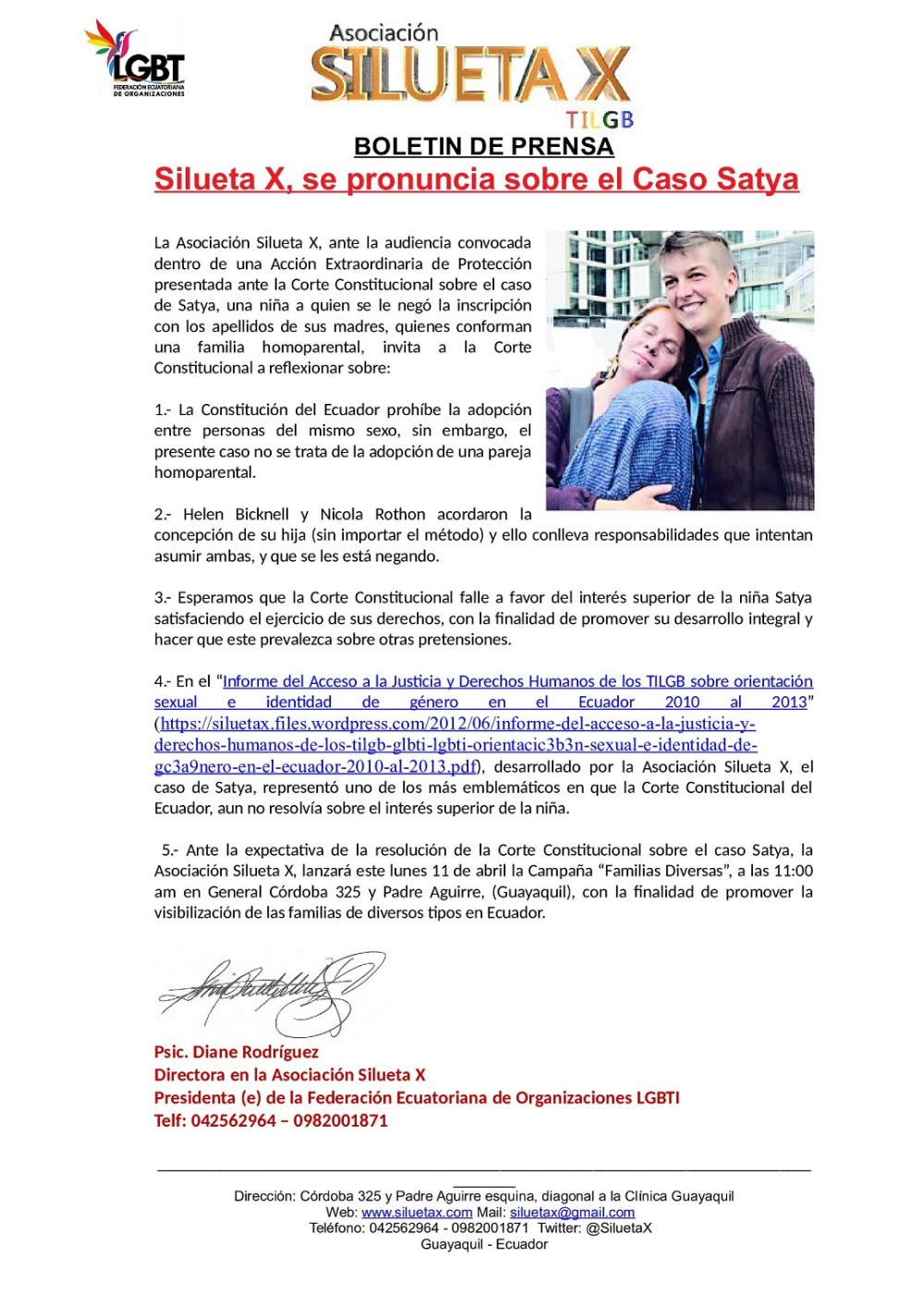 Silueta X se pronuncia sobre el caso satya y anuncia campaña de Familias Diversas