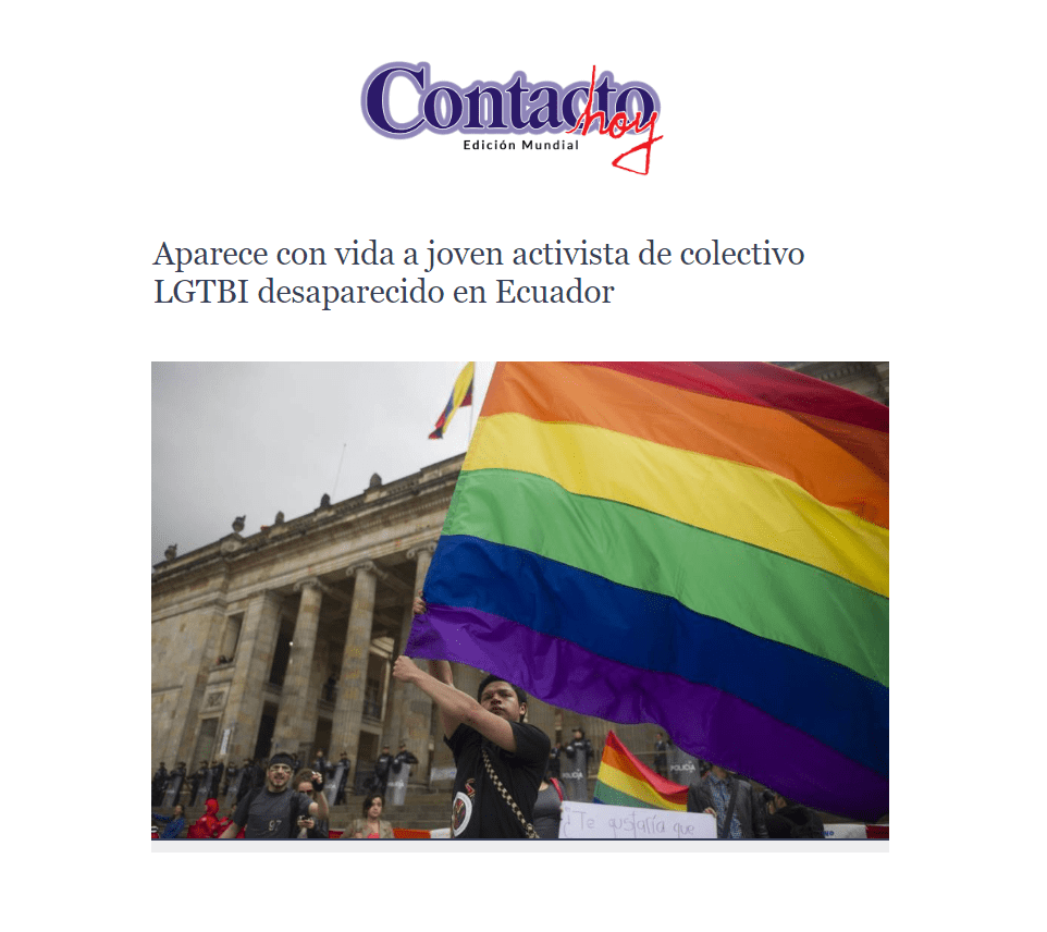 Aparece con vida joven activista LGTBI desaparecido en Santo Domingo-Asociacion Silueta X-Federacion Ecuatoriana LGBTI