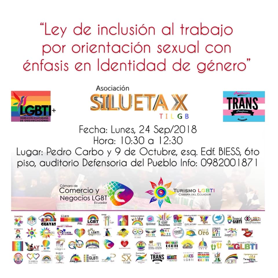 Ley de inclusión al Trabajo por orientación sexual con énfasis en identidad de género. 1er Encuentro por el acceso laboral LGBTI-Asociacion Silueta X-Federacion Ecuatoriana LGBTI-Cam