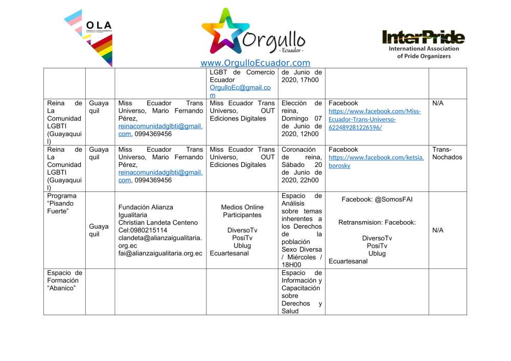 Comunicado - Agenda de la Alianza Nacional de Orgullos y actividades en el mes de junio En Ecuador - Orgullo Ecuador-3